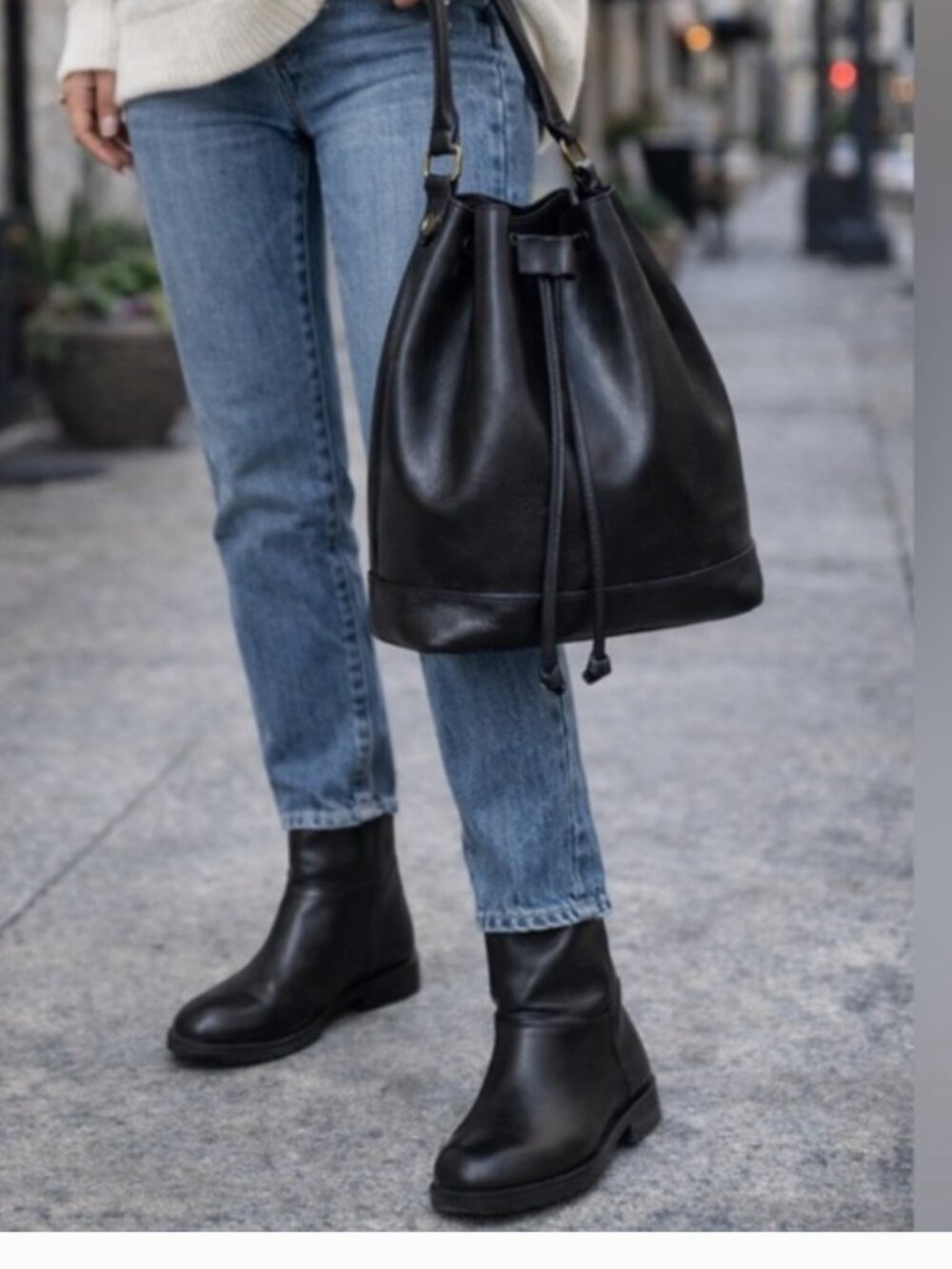 NWT Madewell Lafayette Black Leather Bucket Bag Crossbody Shoulder Purse